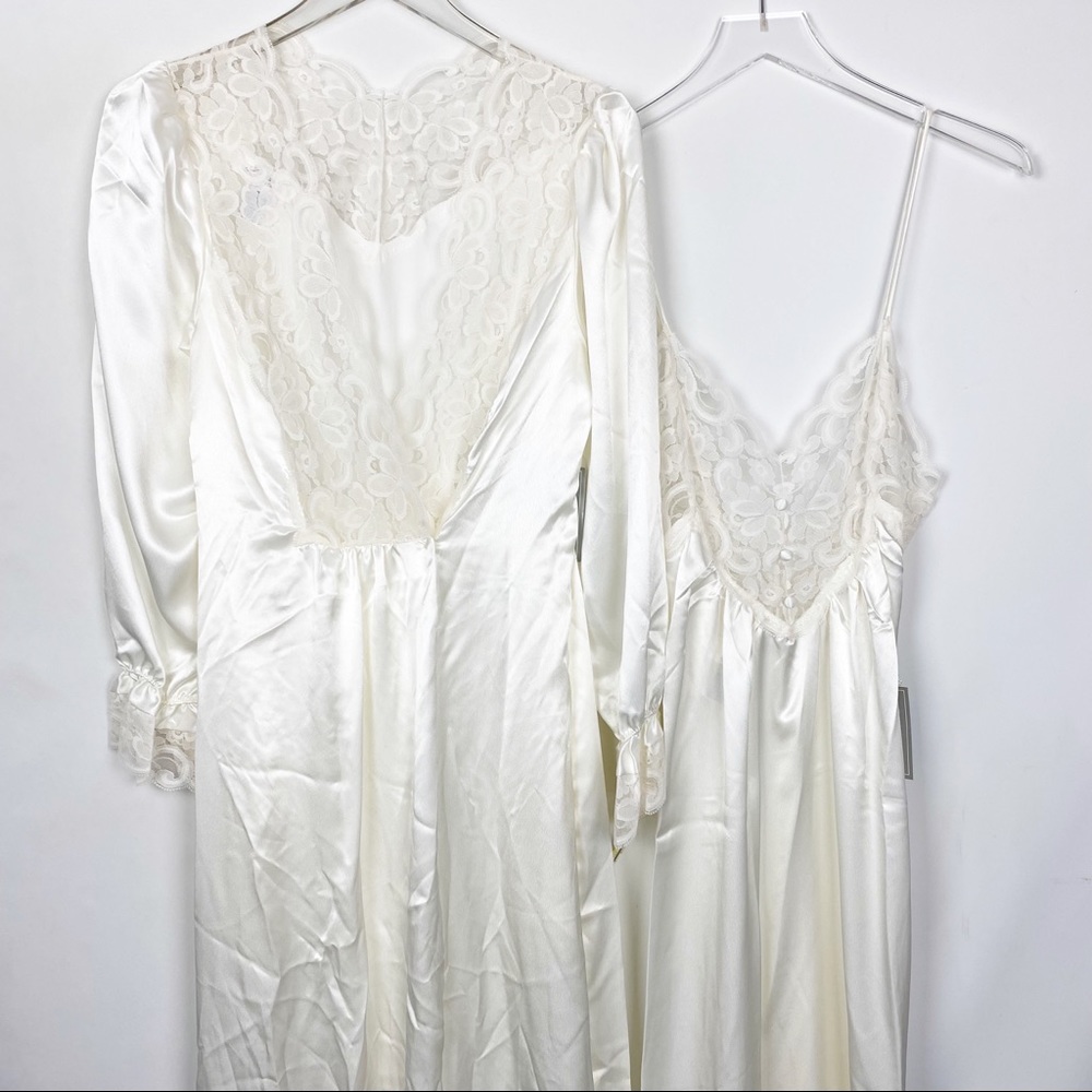 2pc Morgan Taylor Vintage Silky Satin Robe+Gown Set Maxi Small NWT - Picture 2 of 9